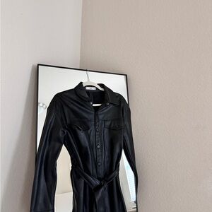 Mango FAUX LEATHER OVERSIZED SHACKET WITH BELT